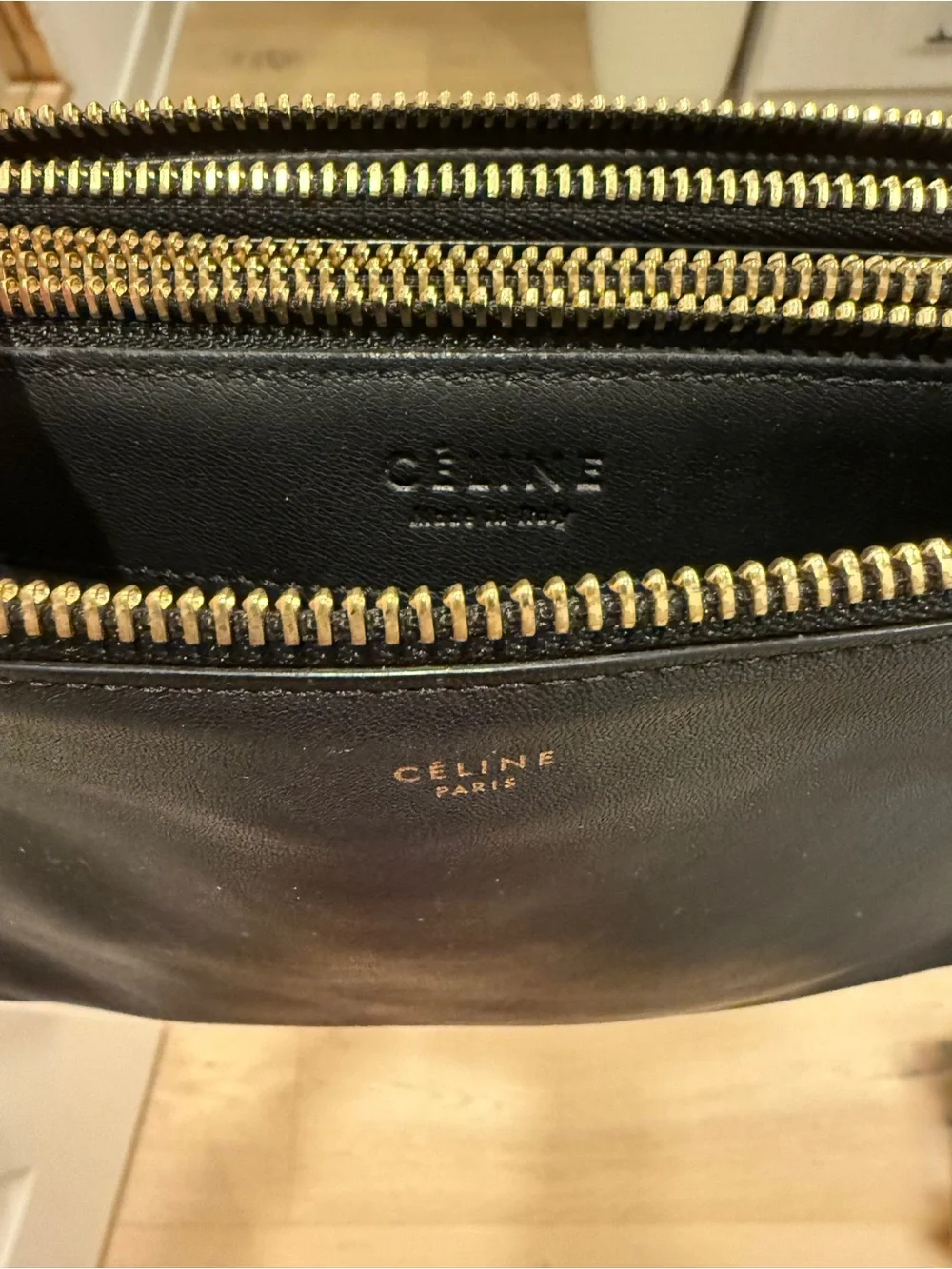 Celine Black Leather Small Trio Crossbody Bag